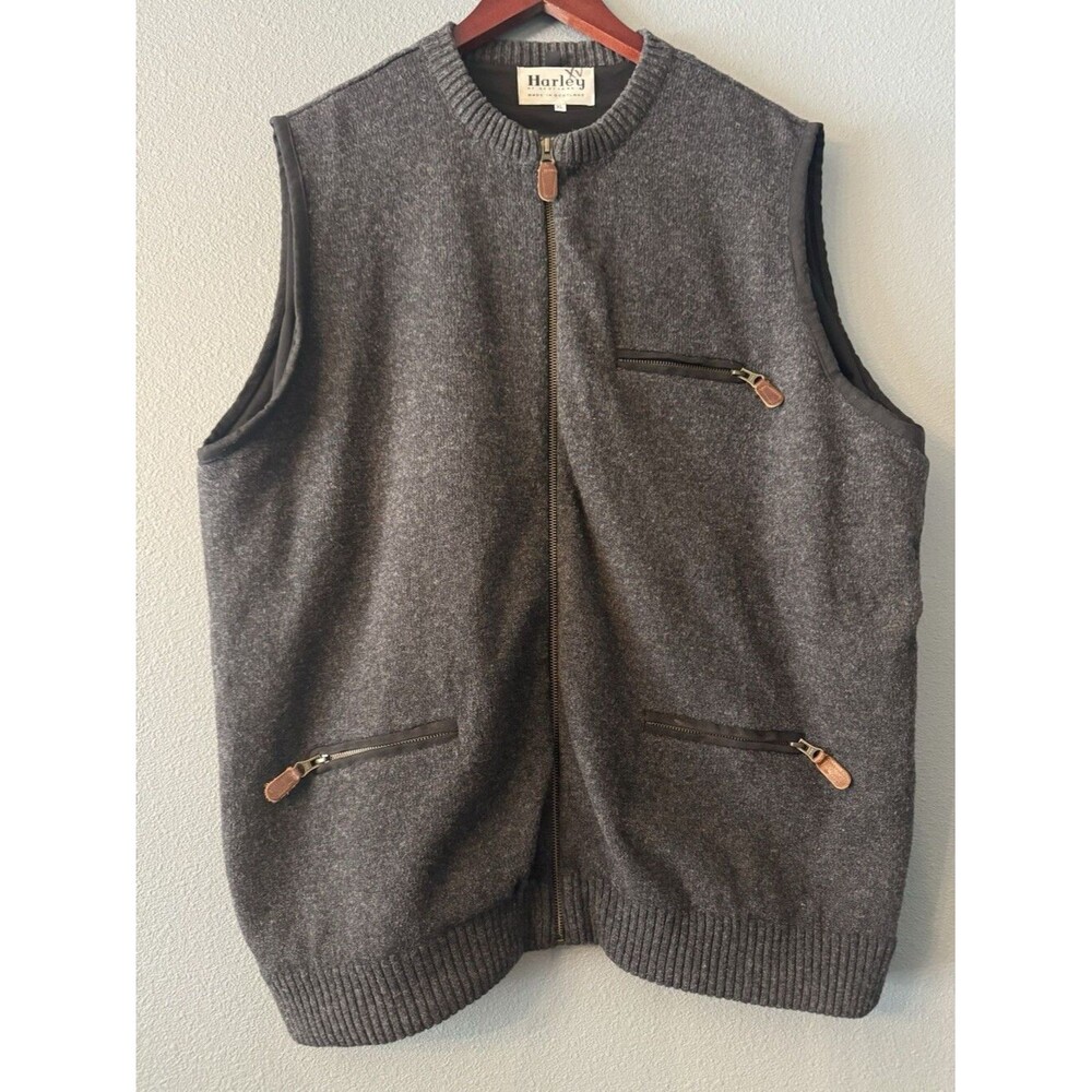 Harley of Scotland Full Zip Sweater Vest Wool XL Mens Gray Lined